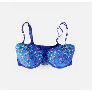 Savage X Fenty Steamy Floral Padded Lace Balconette Bra Purple Size 34DDD